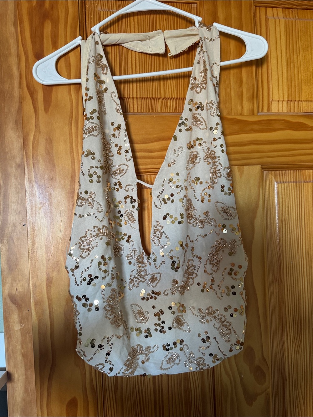 12th Tribe Beige Sequin Halter Camisole